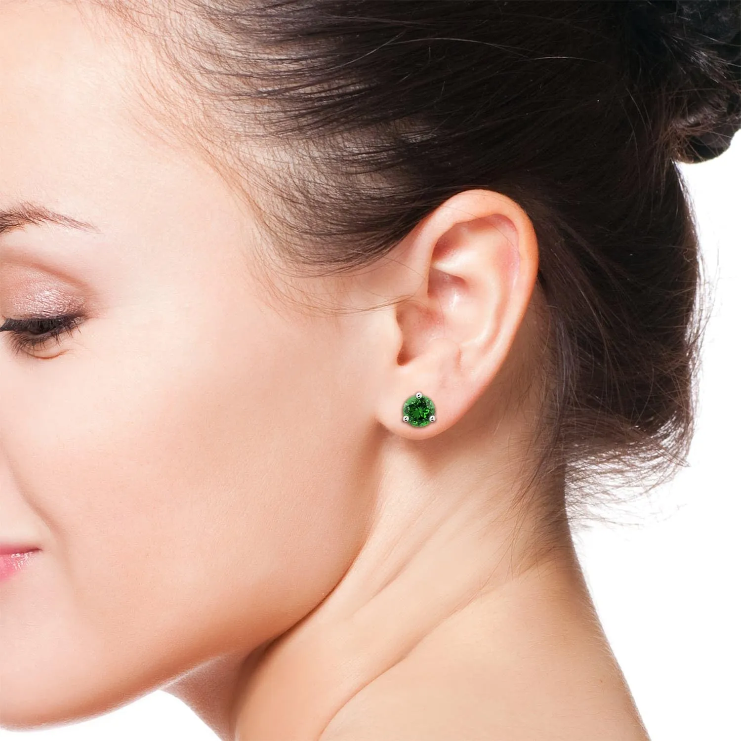 ANGARA Lab Grown Martini-Set Round Emerald Stud Earrings in 14K Solid Gold/Platinum | May Birthstone, Birthday, Engagement, Anniversary, Wedding Jewelry Gift for Women