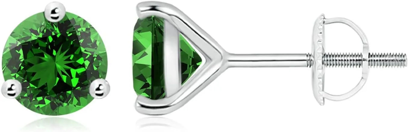 ANGARA Lab Grown Martini-Set Round Emerald Stud Earrings in 14K Solid Gold/Platinum | May Birthstone, Birthday, Engagement, Anniversary, Wedding Jewelry Gift for Women