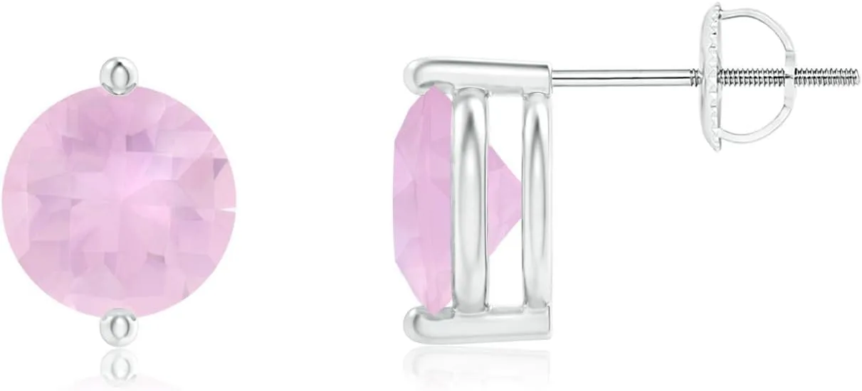 ANGARA Natural 2.7 Ct Rose Quartz Solitaire Studs Earrings for Women in Platinum (Grade-AAAA | Size-7mm) | Birthday, Anniversary, Wedding Jewelry Gift For Women