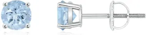 ANGARA Natural Basket-Set Round Aquamarine Studs in 14K Solid Gold/Platinum | March Birthstone, Birthday, Engagement, Anniversary, Wedding Jewelry Gift for Women