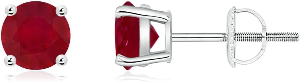 ANGARA Natural Basket-Set Round Ruby Studs in Silver / 14K Solid Gold/Platinum | July Birthstone, Birthday, Engagement, Anniversary, Wedding Jewelry Gift for Women