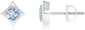 ANGARA Natural Kite-Framed Aquamarine Stud Earrings in Silver / 14K Solid Gold/Platinum | March Birthstone, Birthday, Engagement, Anniversary, Wedding Jewelry Gift for Women