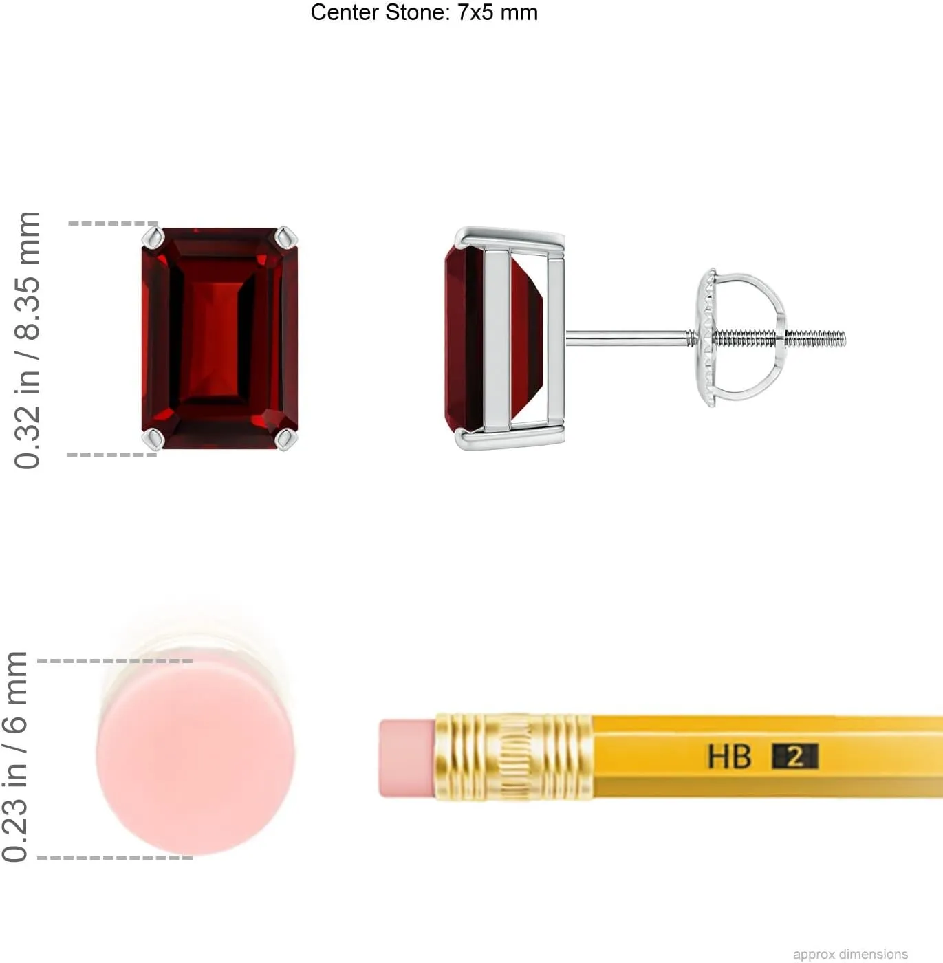 ANGARA Natural Prong-Set Emerald-Cut Garnet Solitaire Stud Earrings in 14K Solid Gold/Platinum | January Birthstone, Birthday, Engagement, Anniversary, Wedding Jewelry Gift for Women