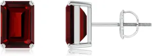ANGARA Natural Prong-Set Emerald-Cut Garnet Solitaire Stud Earrings in 14K Solid Gold/Platinum | January Birthstone, Birthday, Engagement, Anniversary, Wedding Jewelry Gift for Women