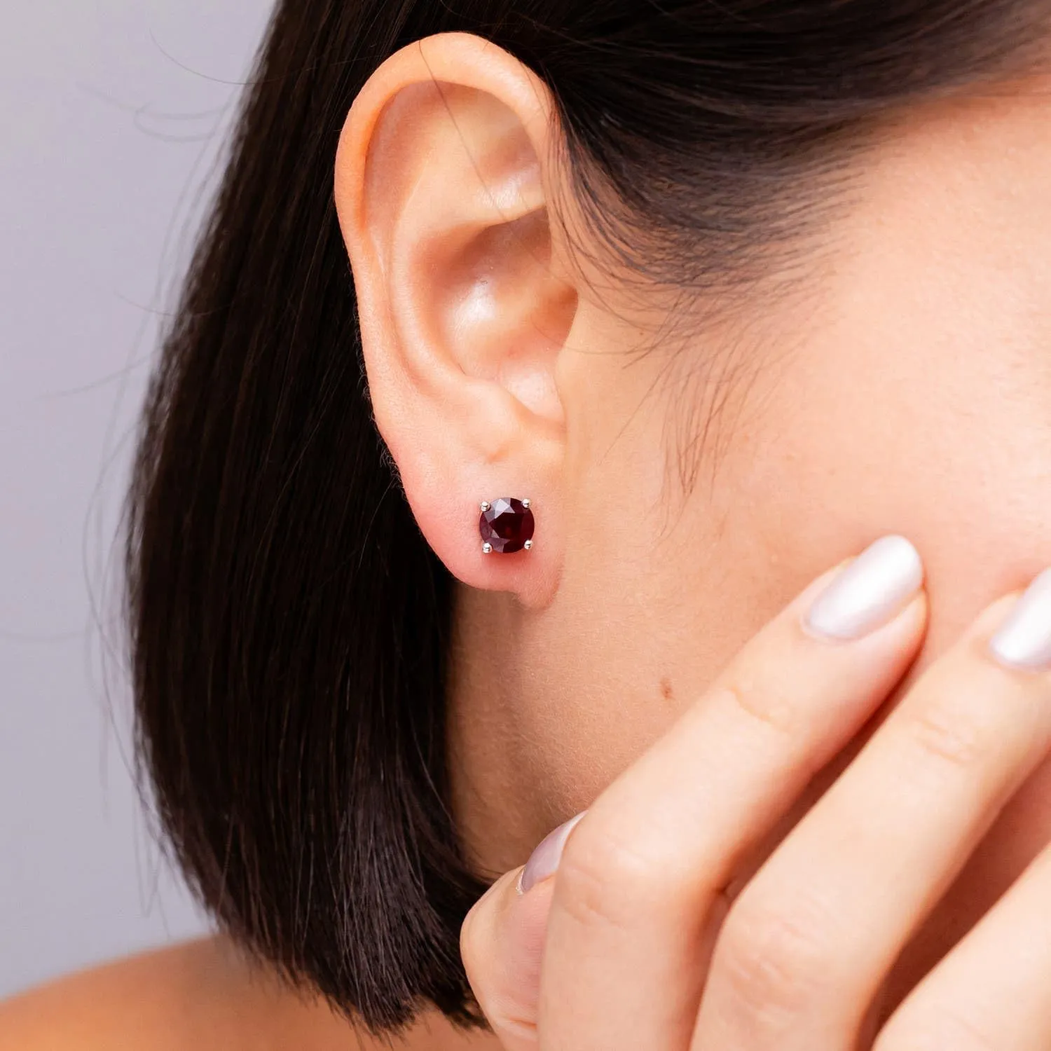 ANGARA Natural Round Ruby Stud Earrings in 14K Solid Gold/Platinum | July Birthstone, Birthday, Engagement, Anniversary, Wedding Jewelry Gift for Women