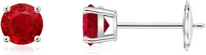 ANGARA Natural Round Ruby Stud Earrings in 14K Solid Gold/Platinum | July Birthstone, Birthday, Engagement, Anniversary, Wedding Jewelry Gift for Women
