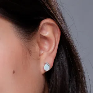 ANGARA Natural Solitaire Pear Opal Swirl Stud Earrings with Diamond Accents in Silver / 14K Solid Gold/Platinum | October Birthstone, Birthday, Engagement, Anniversary Jewelry Gift for Women