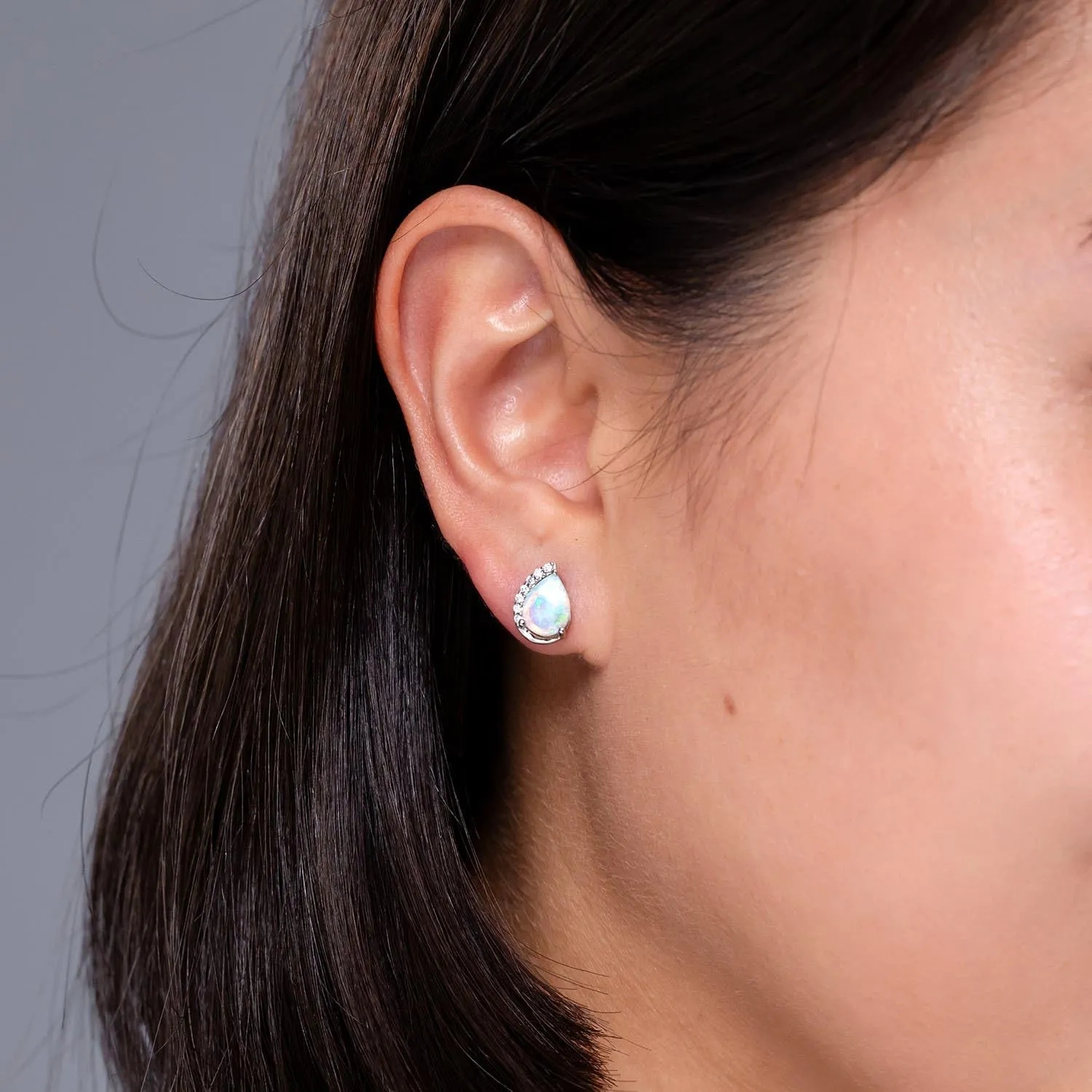 ANGARA Natural Solitaire Pear Opal Swirl Stud Earrings with Diamond Accents in Silver / 14K Solid Gold/Platinum | October Birthstone, Birthday, Engagement, Anniversary Jewelry Gift for Women