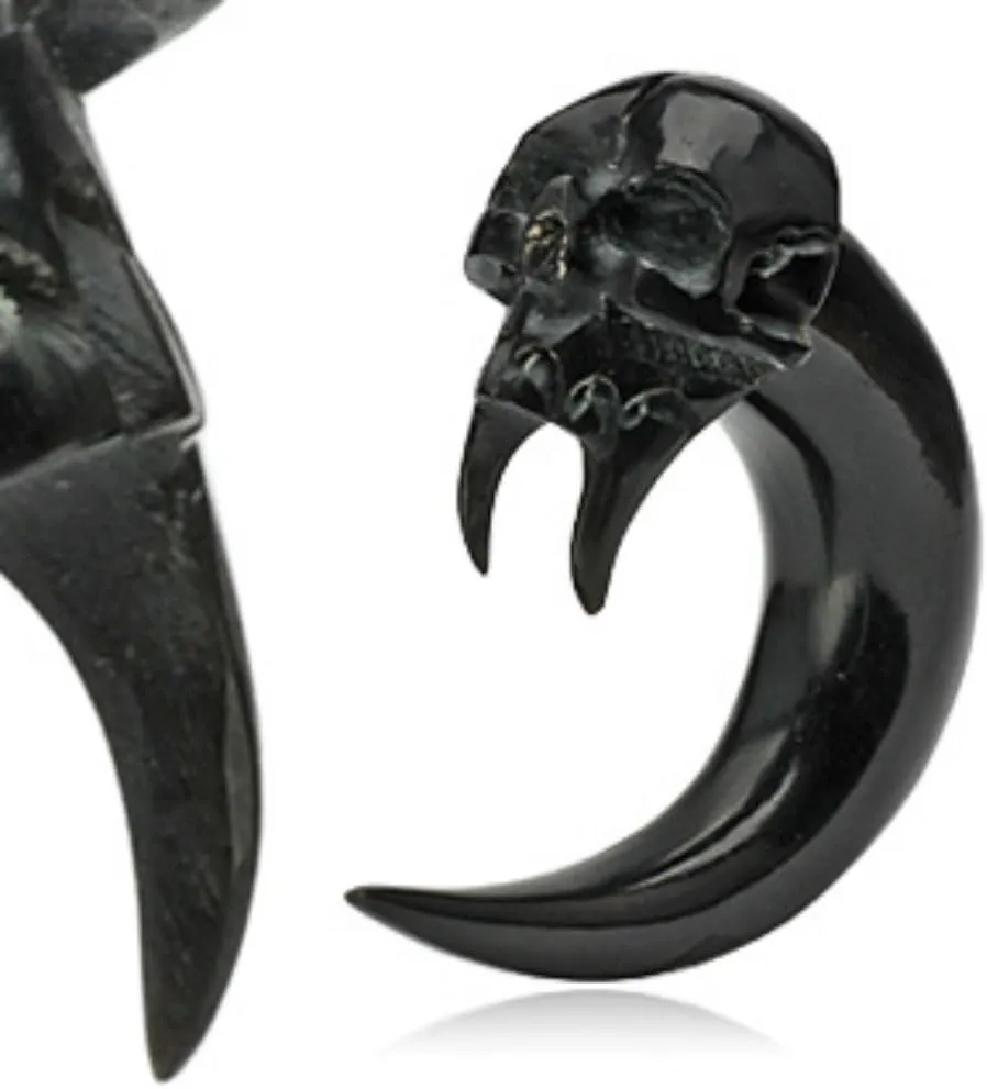 Angel of Death Skull Hand Carved Organic Horn WildKlass Taper (Sold as a Pair)