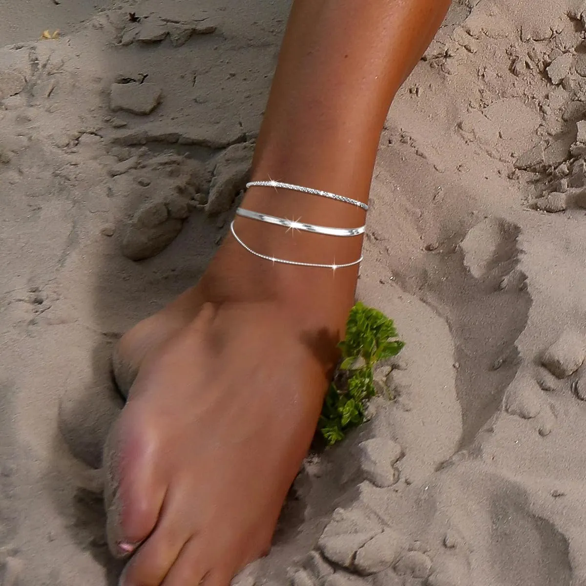 Anklet Bracelets for Women 14k Gold Plated Sparkling Adjustable Layered Anklet Set Stackable Cuban Link Anklet Bracelets Beach Beach Jewelry Gifts