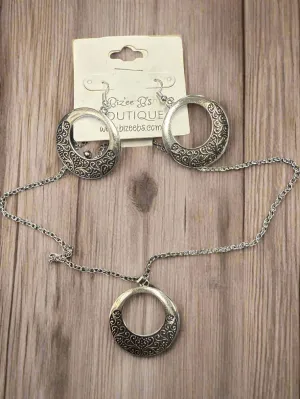 Antique Silver Round Necklace Set