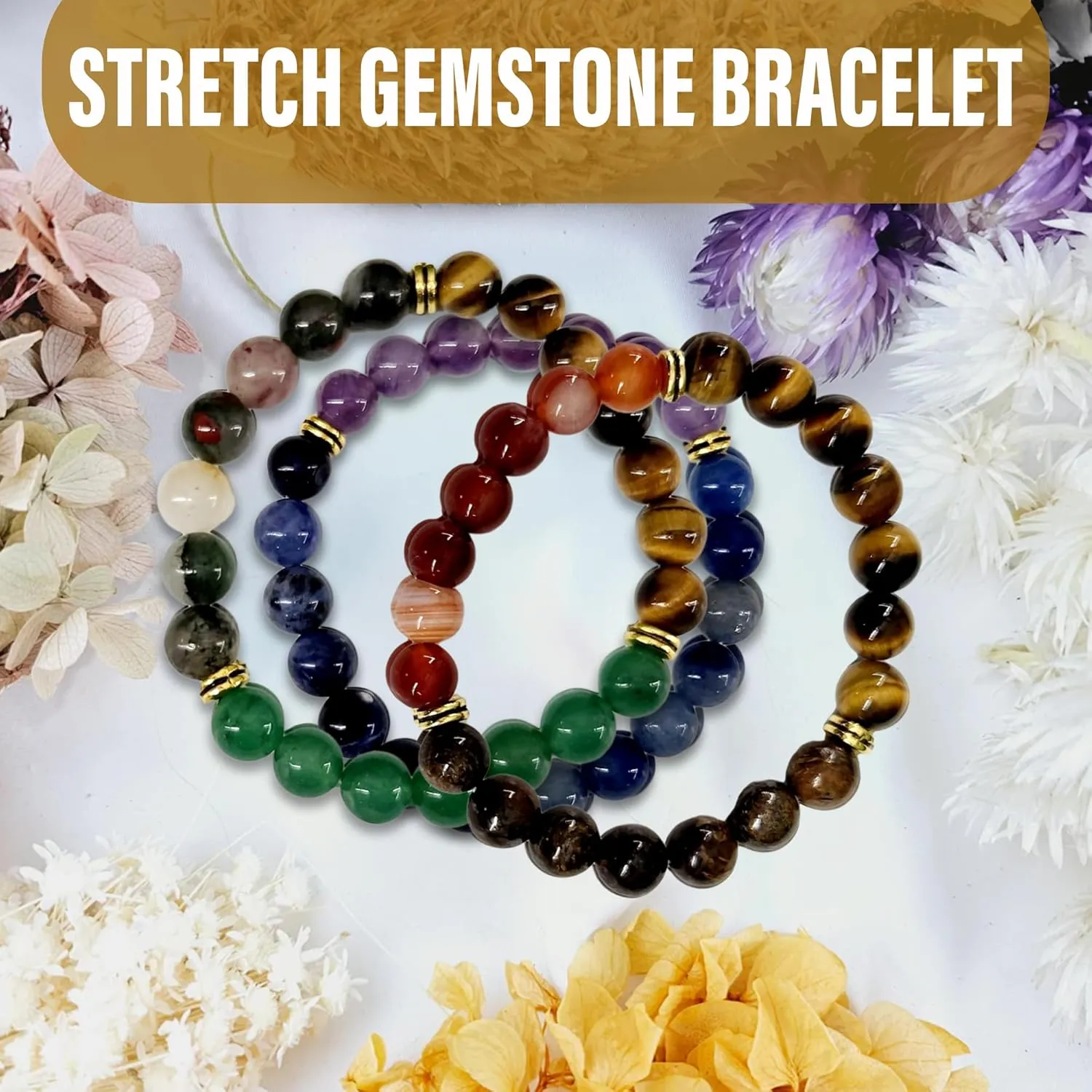 Anxiety Relief Bracelet for Women - Unique Healing Stones Bracelet for Stress Relief & Meditation, Stretchable Beaded Bands with Natural Healing Energy, 14 Different Crystal Bracelets to Choose From