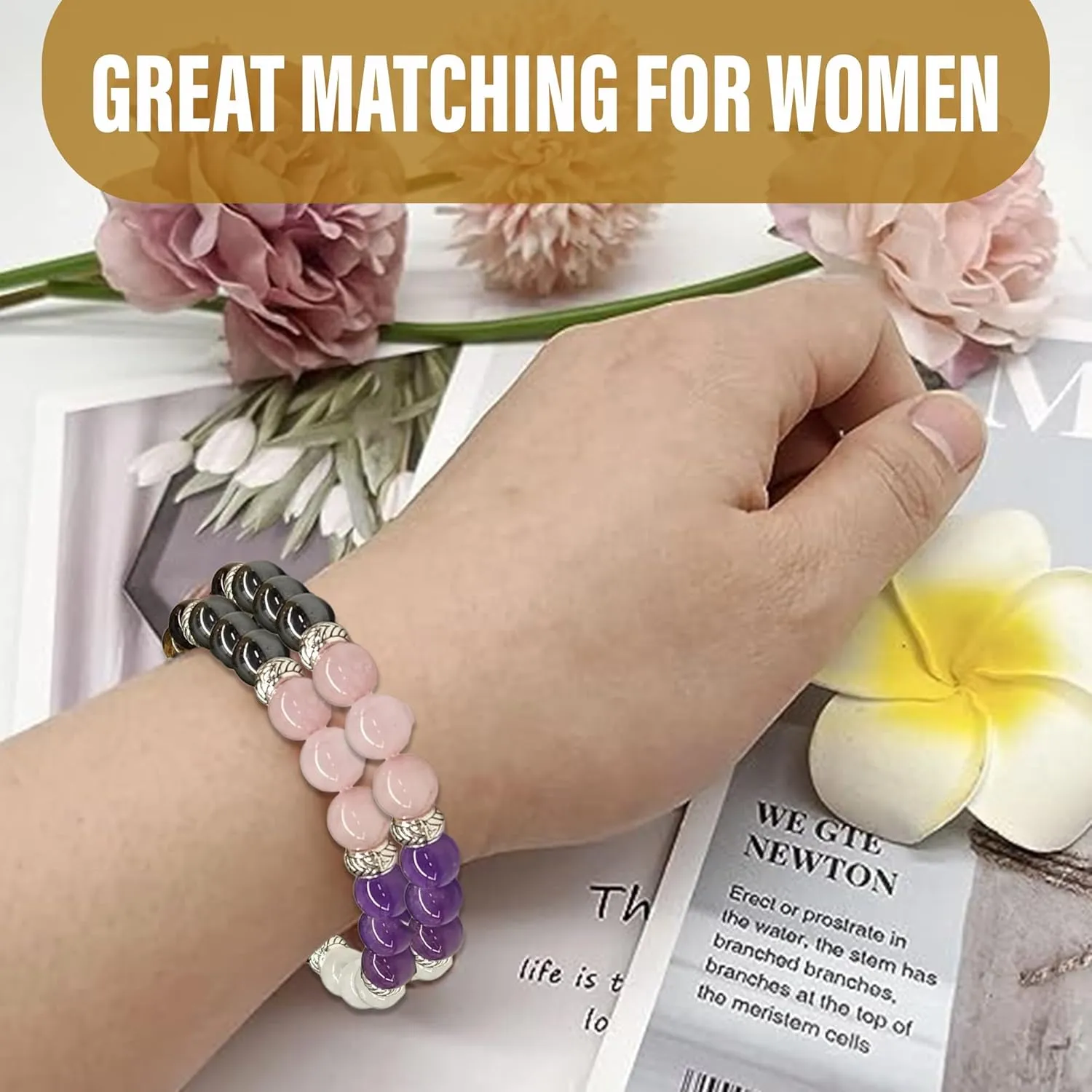 Anxiety Relief Bracelet for Women - Unique Healing Stones Bracelet for Stress Relief & Meditation, Stretchable Beaded Bands with Natural Healing Energy, 14 Different Crystal Bracelets to Choose From