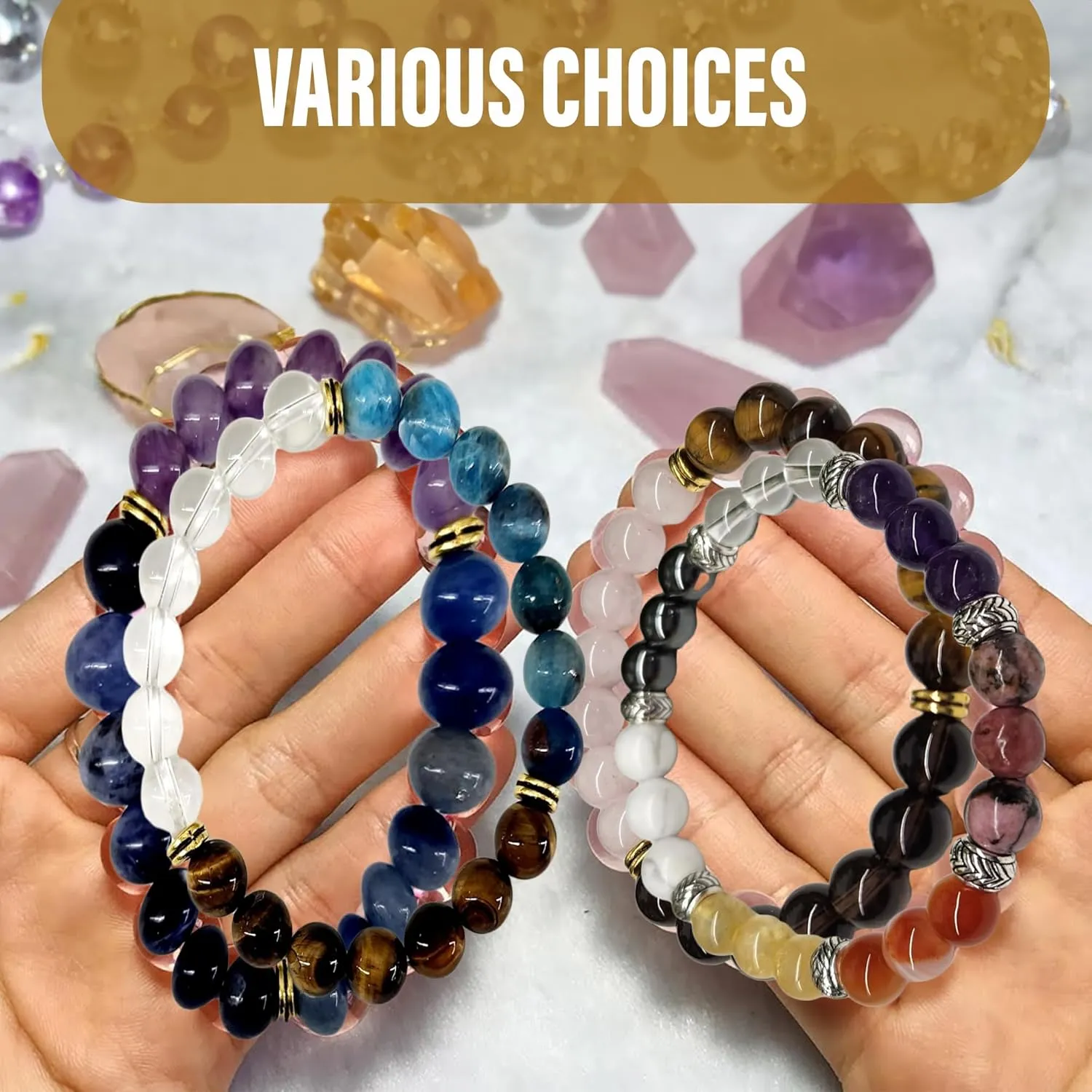 Anxiety Relief Bracelet for Women - Unique Healing Stones Bracelet for Stress Relief & Meditation, Stretchable Beaded Bands with Natural Healing Energy, 14 Different Crystal Bracelets to Choose From