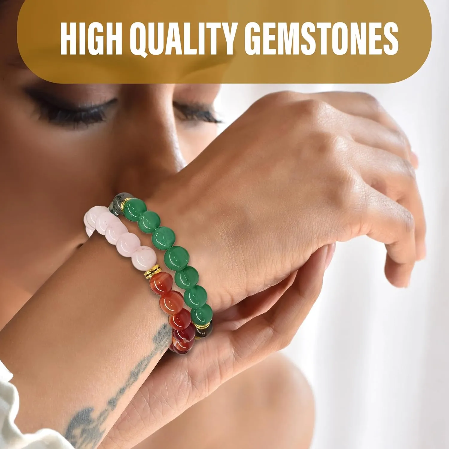 Anxiety Relief Bracelet for Women - Unique Healing Stones Bracelet for Stress Relief & Meditation, Stretchable Beaded Bands with Natural Healing Energy, 14 Different Crystal Bracelets to Choose From