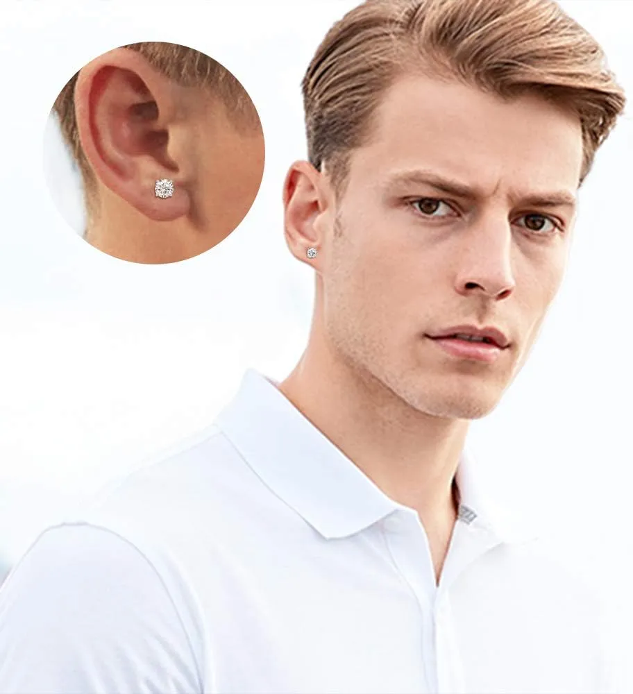 AOBOCO Sterling Silver Stud Earrings 5-7mm Hypoallergenic Earrings for Women 14K White Gold Plated Simple Chic Studs Earring for Men Christmas Holiday Gifts