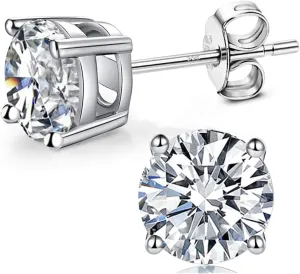 AOBOCO Sterling Silver Stud Earrings 5-7mm Hypoallergenic Earrings for Women 14K White Gold Plated Simple Chic Studs Earring for Men Christmas Holiday Gifts
