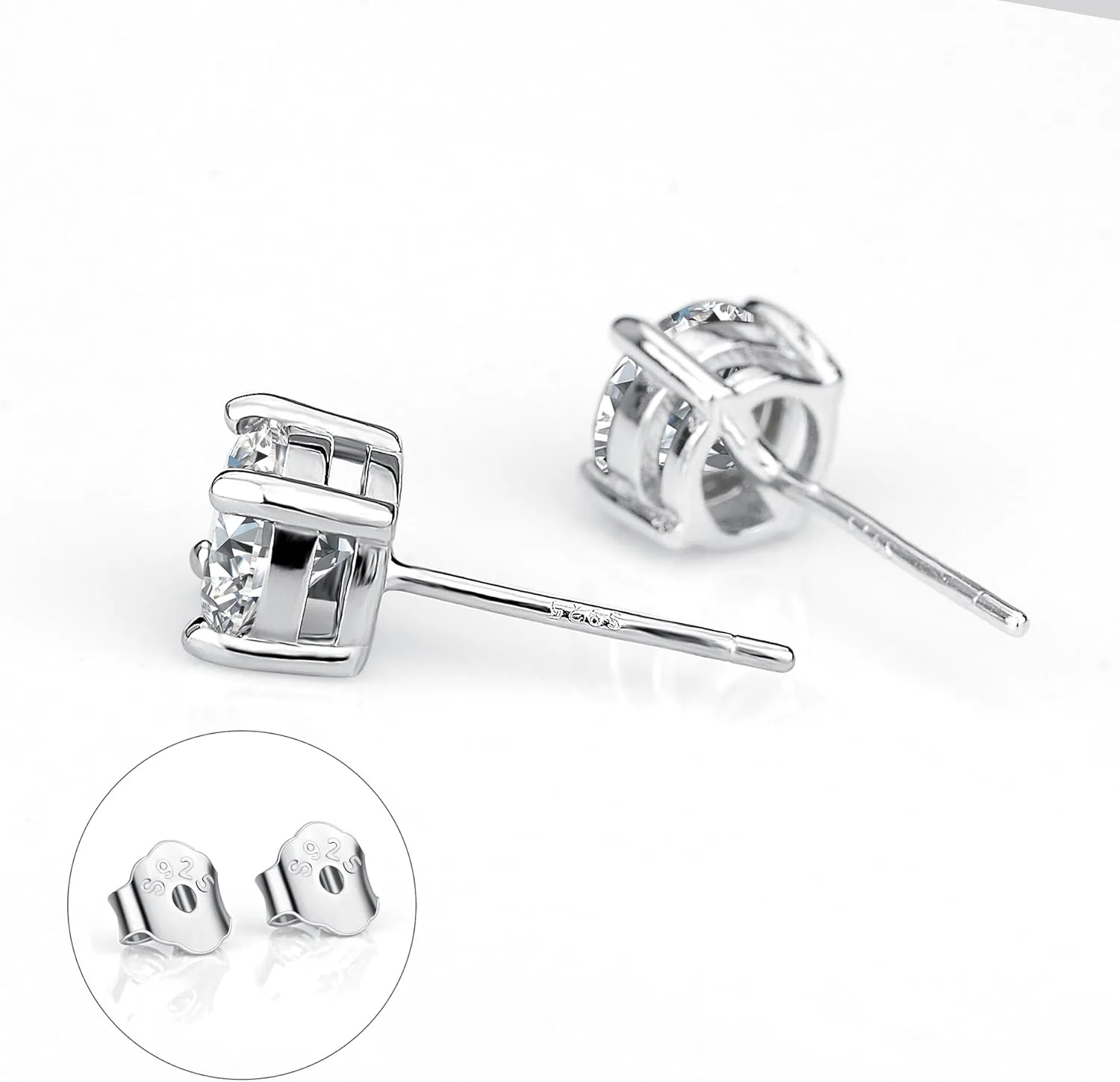 AOBOCO Sterling Silver Stud Earrings 5-7mm Hypoallergenic Earrings for Women 14K White Gold Plated Simple Chic Studs Earring for Men Christmas Holiday Gifts