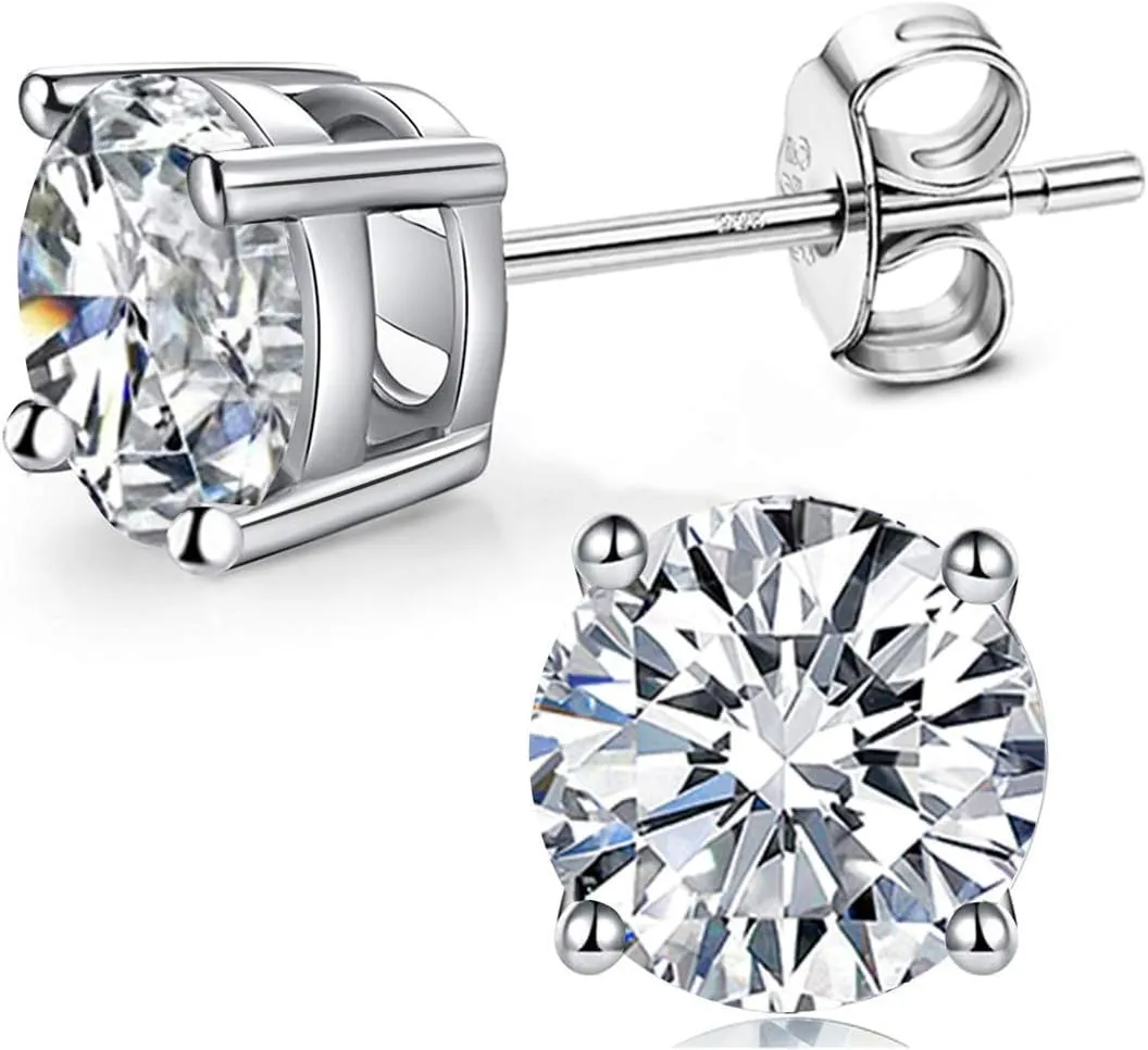 AOBOCO Sterling Silver Stud Earrings 5-7mm Hypoallergenic Earrings for Women 14K White Gold Plated Simple Chic Studs Earring for Men Christmas Holiday Gifts
