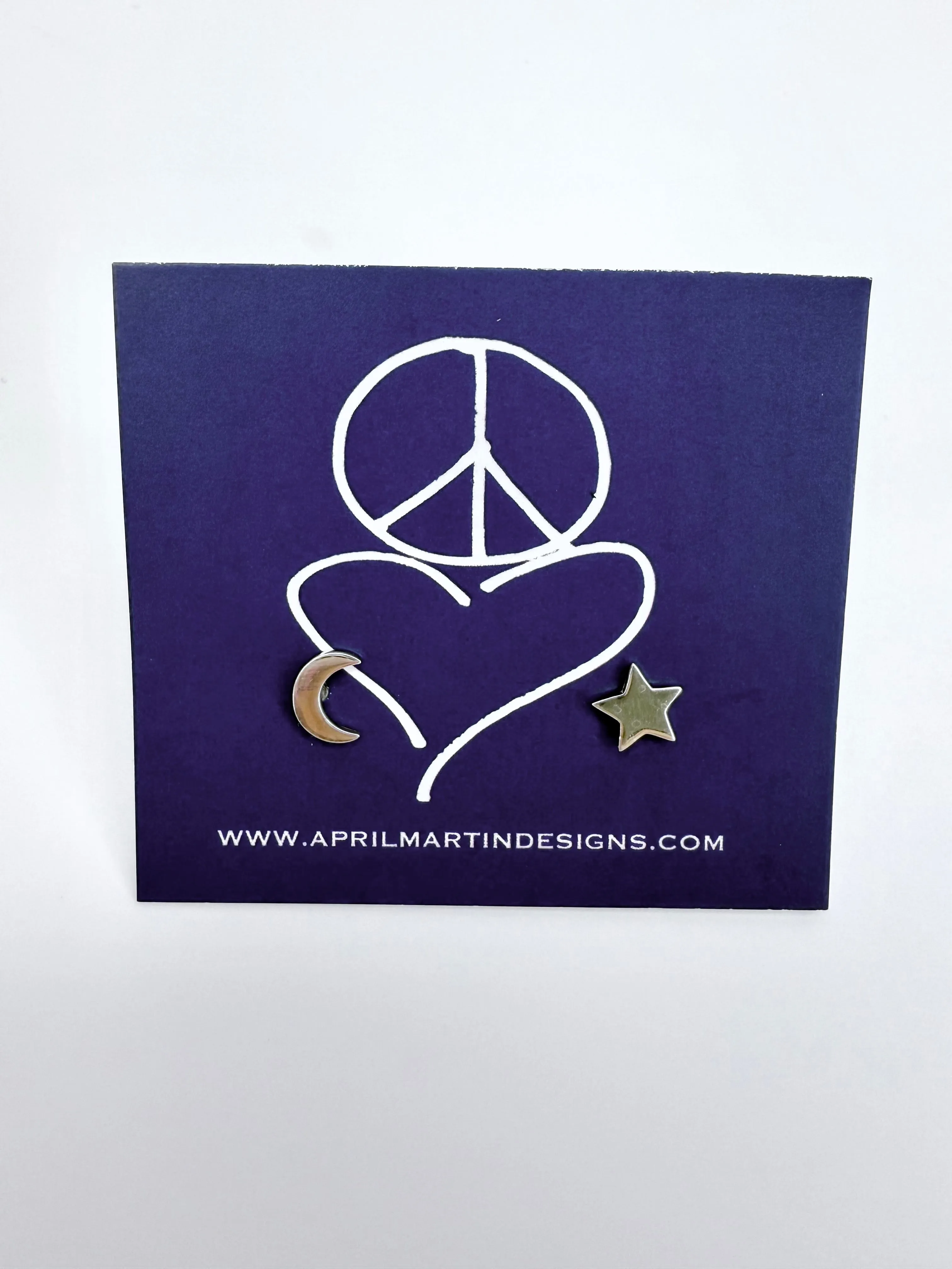 April Martin Silver Star & Moon Studs in Sterling Silver