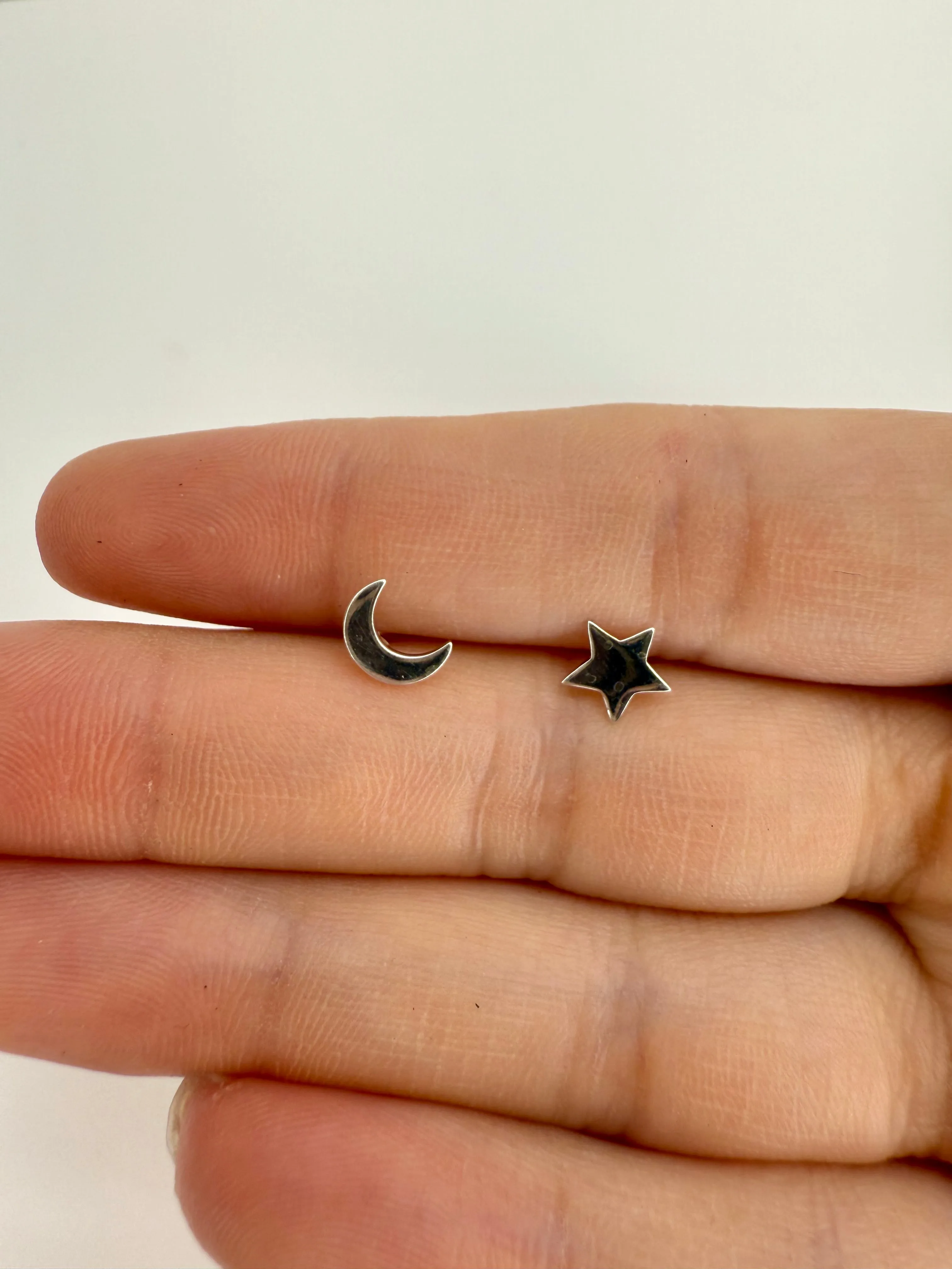 April Martin Silver Star & Moon Studs in Sterling Silver