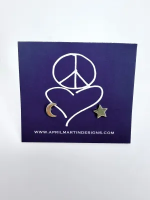 April Martin Silver Star & Moon Studs in Sterling Silver