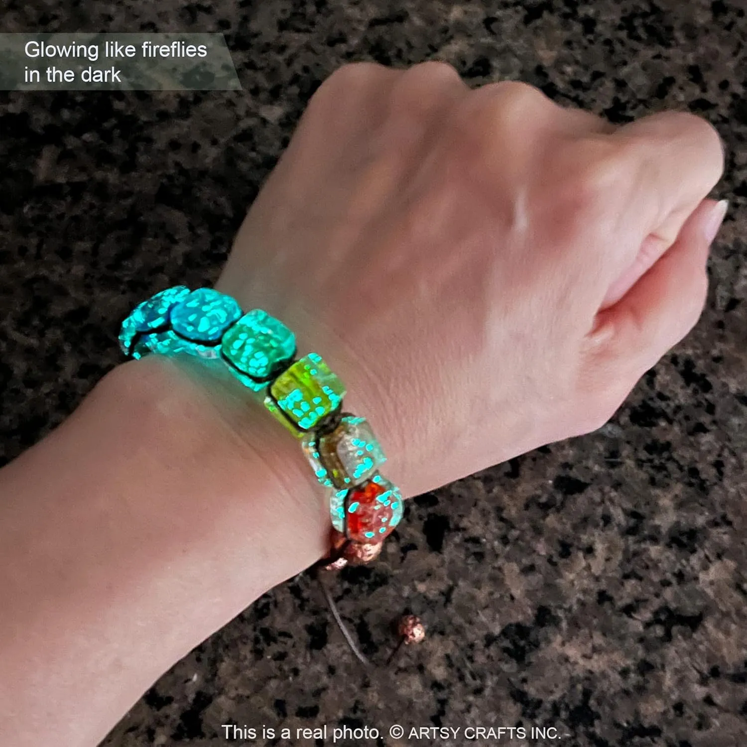 ARTSY Crafts Glow in The Dark Firefly Beads Bracelets, 7 Chakras Crystal Mermaid Glass Beaded Bracelets for Anti Anxeity Healing Energy Money Wealth Abundance Stackable Bangle Wristband