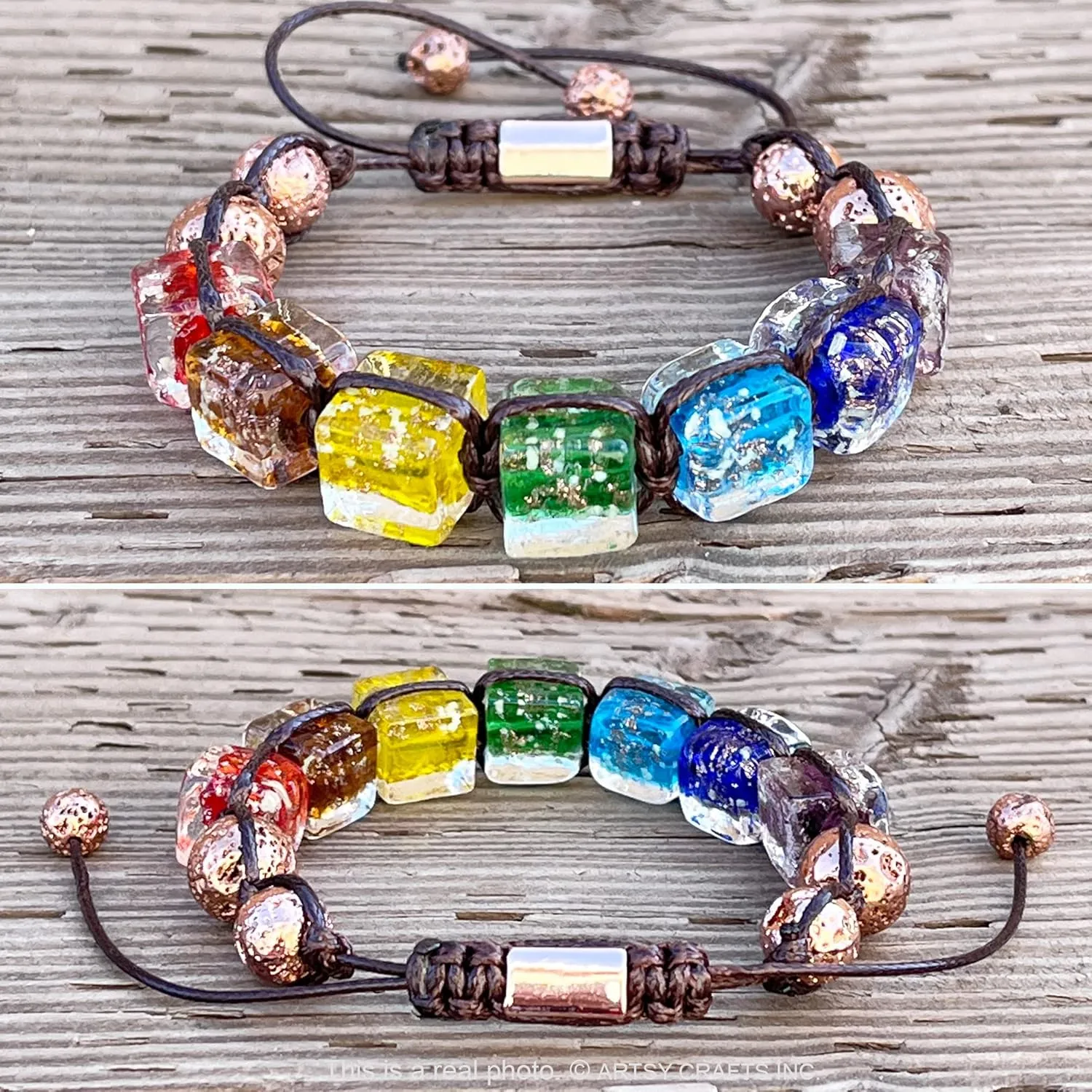 ARTSY Crafts Glow in The Dark Firefly Beads Bracelets, 7 Chakras Crystal Mermaid Glass Beaded Bracelets for Anti Anxeity Healing Energy Money Wealth Abundance Stackable Bangle Wristband