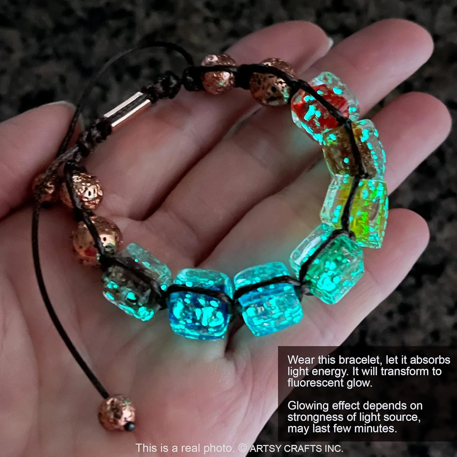 ARTSY Crafts Glow in The Dark Firefly Beads Bracelets, 7 Chakras Crystal Mermaid Glass Beaded Bracelets for Anti Anxeity Healing Energy Money Wealth Abundance Stackable Bangle Wristband
