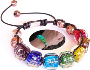 ARTSY Crafts Glow in The Dark Firefly Beads Bracelets, 7 Chakras Crystal Mermaid Glass Beaded Bracelets for Anti Anxeity Healing Energy Money Wealth Abundance Stackable Bangle Wristband