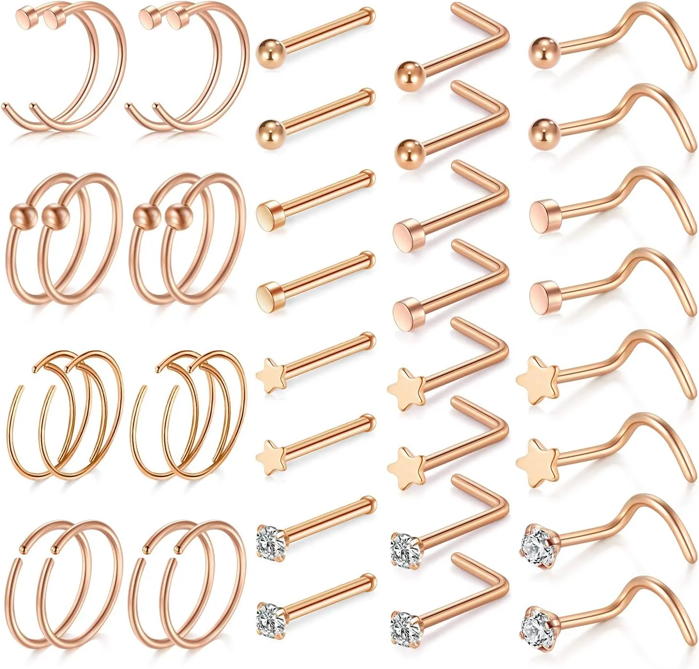 AVYRING 20G Nose Ring Hoop Surgical Steel Nose Studs Screw L-Shaped Nostril Hoops Piercing Jewelry Set for Women Men Nose Rings