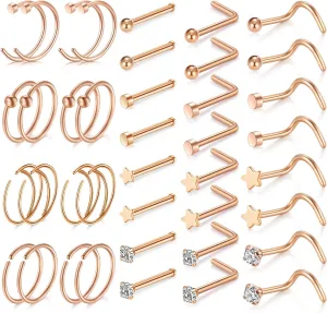 AVYRING 20G Nose Ring Hoop Surgical Steel Nose Studs Screw L-Shaped Nostril Hoops Piercing Jewelry Set for Women Men Nose Rings