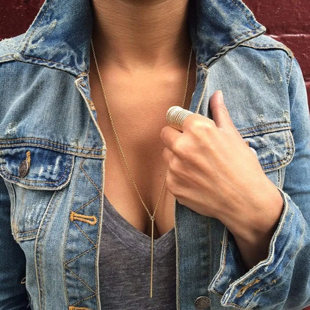 Bar Pendant Necklace Gold Long Y-Necklace Delicate Lariat Chain Jewelry for Women