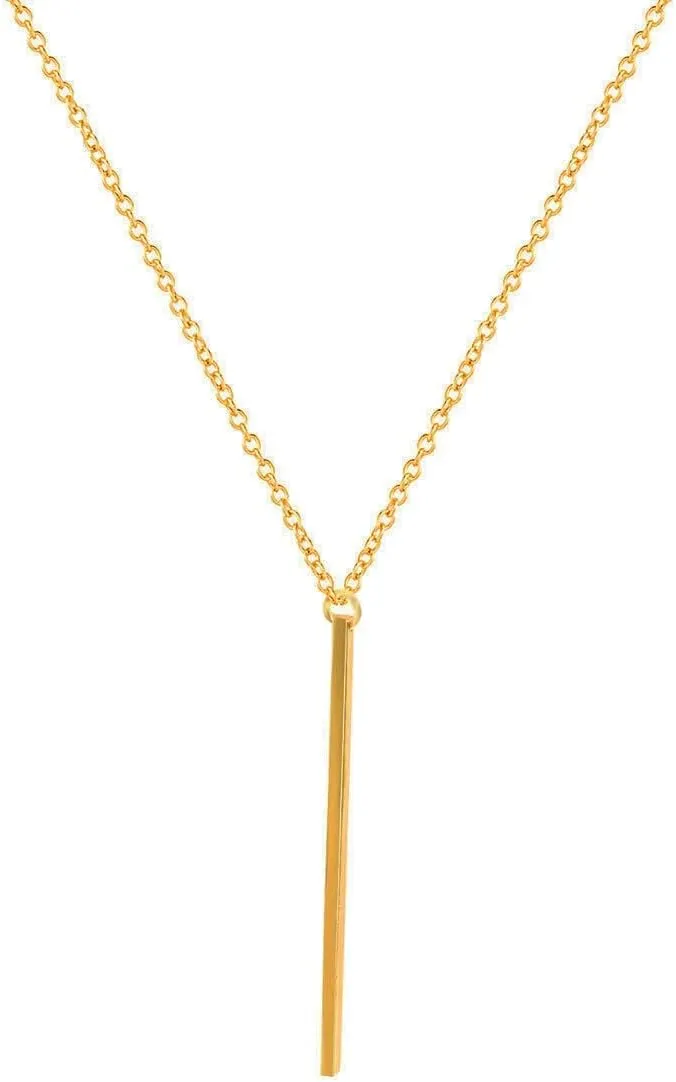 Bar Pendant Necklace Gold Long Y-Necklace Delicate Lariat Chain Jewelry for Women