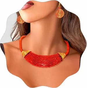 Barode African Statement Choker Necklaces Earrings Gold Chunky Bib Collar Necklace Ethnic Indian Tribal Costume Jewelry Set for Women