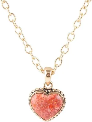 Barse Jewelry Orange Sponge Coral Heart Pendant and Golden Bronze Necklace