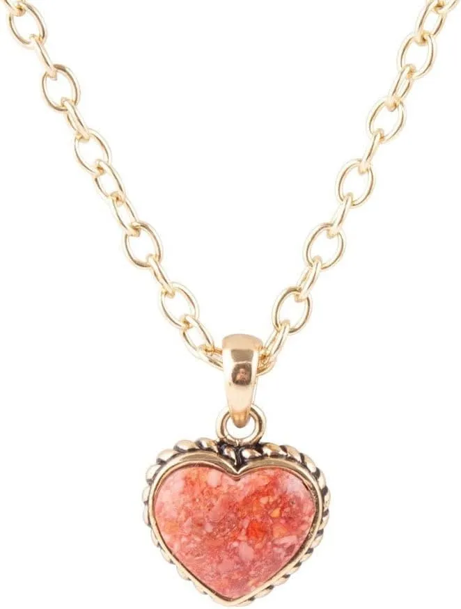 Barse Jewelry Orange Sponge Coral Heart Pendant and Golden Bronze Necklace