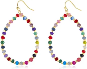 Beaded Hoop Dangle Earrings for Women Bohemian Multi Color Stone Beaded Earrings Colorful Handmade Round Boho Drop Earrings