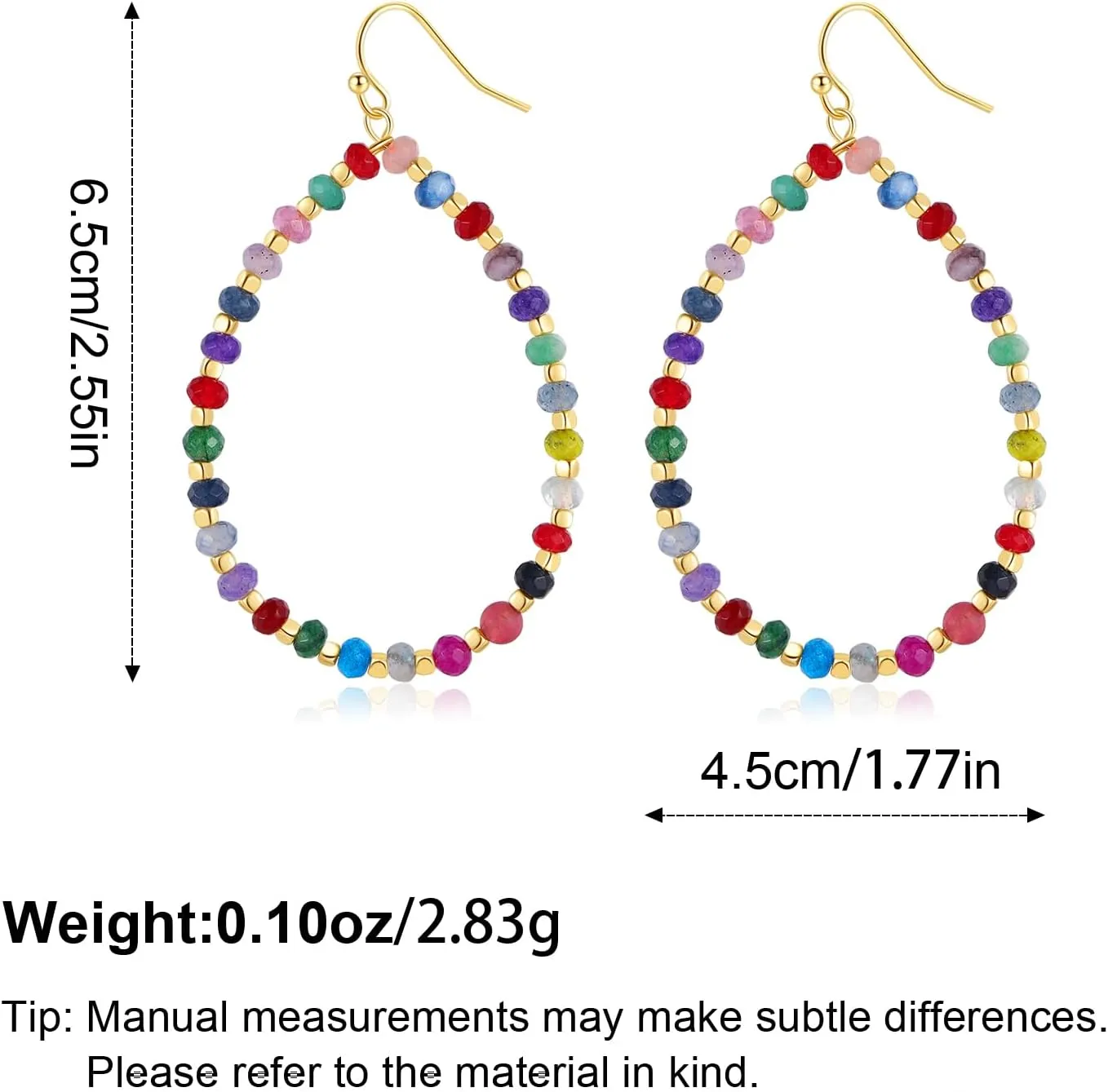 Beaded Hoop Dangle Earrings for Women Bohemian Multi Color Stone Beaded Earrings Colorful Handmade Round Boho Drop Earrings