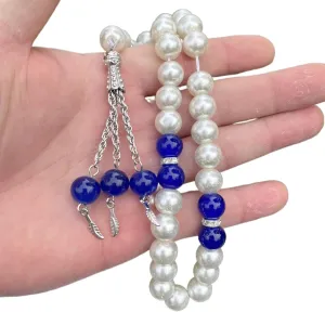Beads Bracelet Elegant Beaded Bracelet Rosary Bracelets Unique Beads Bracelet Prayer Beads Wristband Imitation Pearl Material for Woman, 33 pieces 10mm, Blue