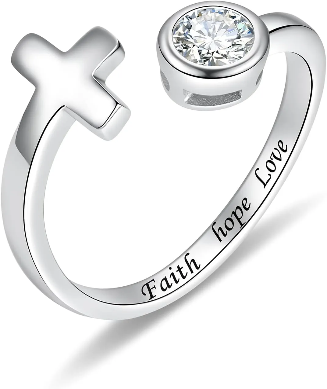 BEILIN Faith Purity Love Rings for Women 925 Sterling Silver Cross Ring Cubic Zirconia Adjustable Promise Ring Christian Inspirational Jewelry Gifts