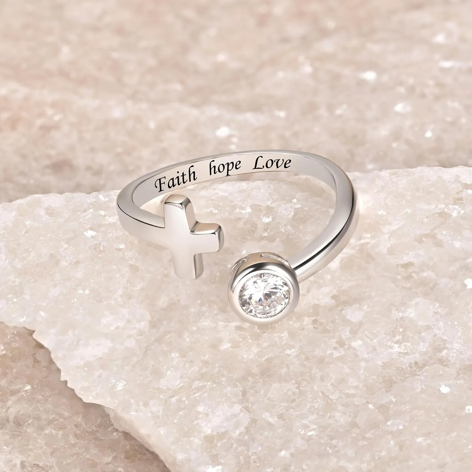 BEILIN Faith Purity Love Rings for Women 925 Sterling Silver Cross Ring Cubic Zirconia Adjustable Promise Ring Christian Inspirational Jewelry Gifts
