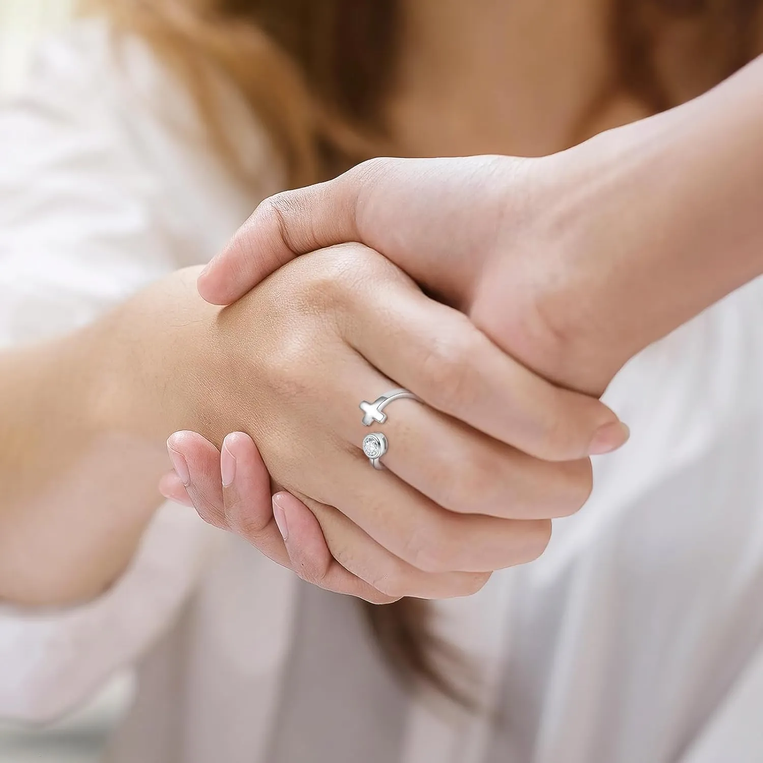 BEILIN Faith Purity Love Rings for Women 925 Sterling Silver Cross Ring Cubic Zirconia Adjustable Promise Ring Christian Inspirational Jewelry Gifts
