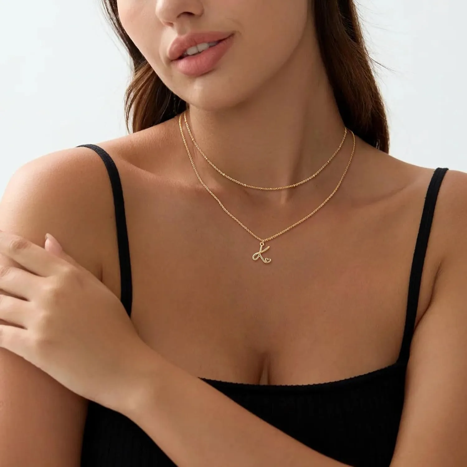Bellino Graduation gifts-Initial Necklaces for Women 14K Gold/Sliver A-Z Letter Heart Choker Letter Necklace Gold Trendy Dainty Layered Initial Pendant Mothers day gifts for Women Girlfriend Wife