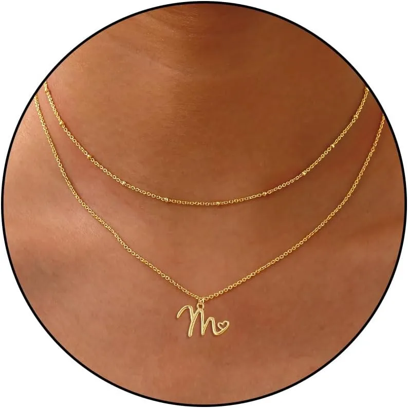Bellino Graduation gifts-Initial Necklaces for Women 14K Gold/Sliver A-Z Letter Heart Choker Letter Necklace Gold Trendy Dainty Layered Initial Pendant Mothers day gifts for Women Girlfriend Wife