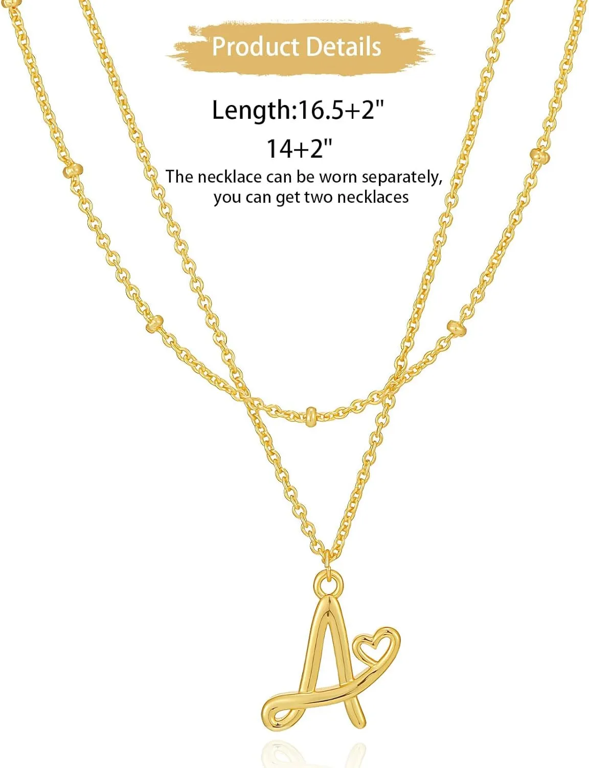 Bellino Graduation gifts-Initial Necklaces for Women 14K Gold/Sliver A-Z Letter Heart Choker Letter Necklace Gold Trendy Dainty Layered Initial Pendant Mothers day gifts for Women Girlfriend Wife