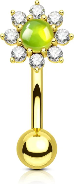 Belly Button Rings, 14G Mustard Green Belly Navel Rings for Women, Gold Belly Navel Piercing Jewelry Stainless Steel