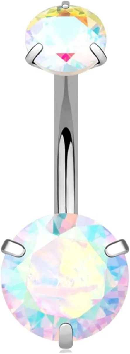Belly Button Rings for Women, Belly Ring Surgical Steel Cubic Zirconia Silver 2 Zirconia 1.1G for Women Girls Body Piercing Jewelry