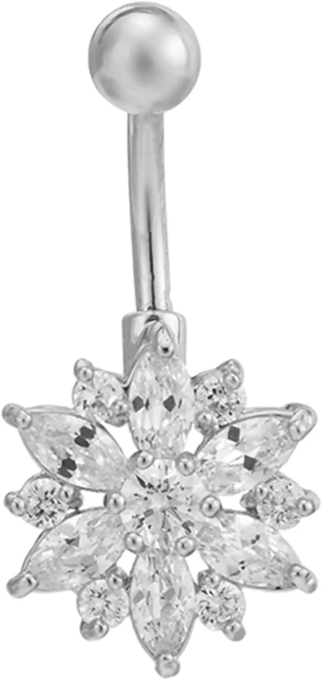 Belly Rings for Women Flower, Belly Button Rings Stainless Steel Navel Piercing Body Jewelry Cubic Zirconia