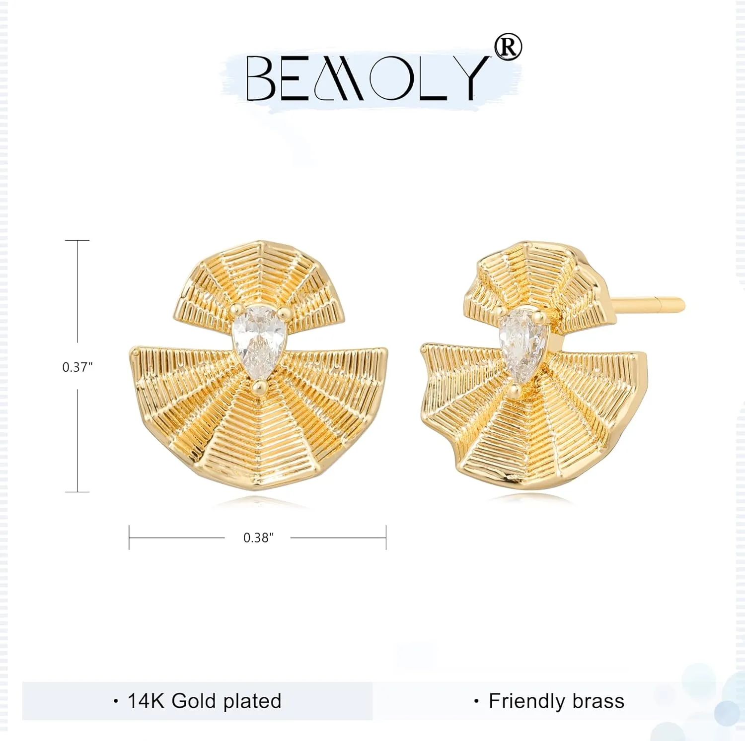 Bemoly Stud Earrings for Women 14K Gold Plated Hypoallergenic S925 Sterling Silver Post Cubic Zirconia Earrings Studs Dainty Jewelry Gift